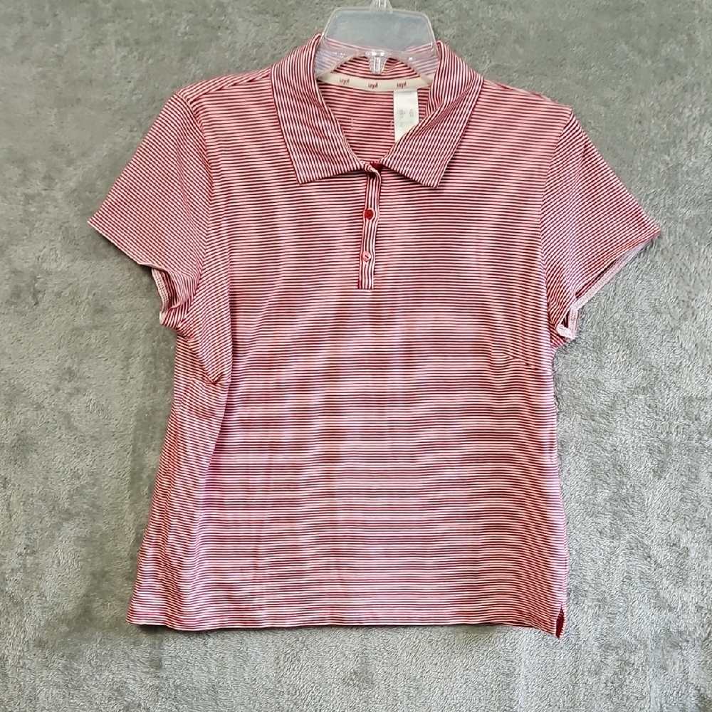LizGolf Sz XL Classic Red Striped Polo Shirt
